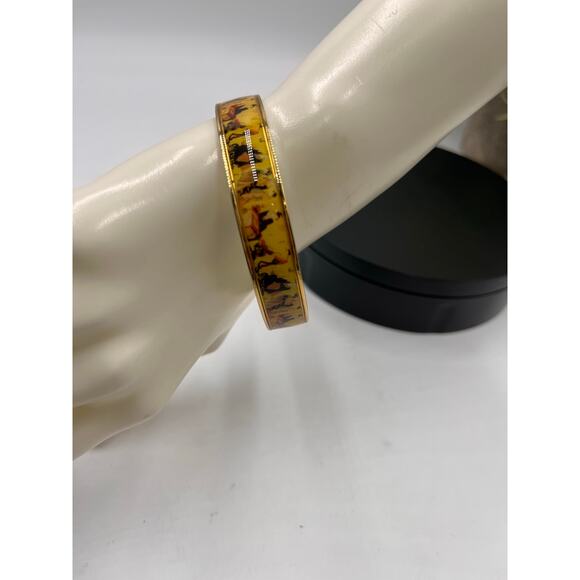 Erwin Pearl MAYA Edo Courtesan Hand Paint Print 22k Gold Plate Bangle Bracelet - Picture 4 of 7